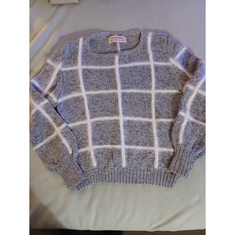 Irrestibles handmade by Katwin womens grey white window pane plaid sweat…